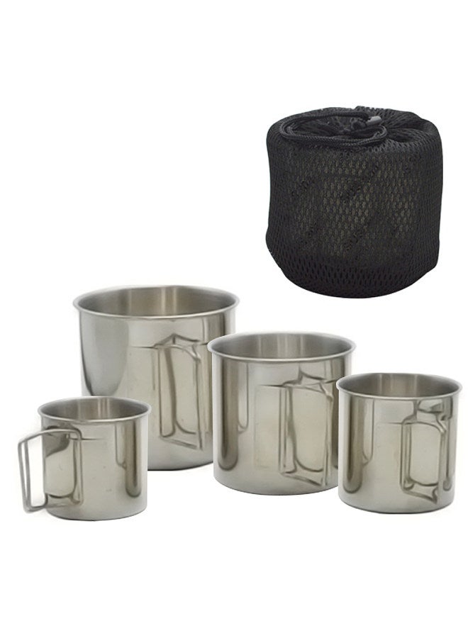Camping Water Cup Coffee Mug with Foldable Handles 4 Piece Stainless Steel Cup Set for Outdoor Camping Hiking Fishing Backpacking Picnic