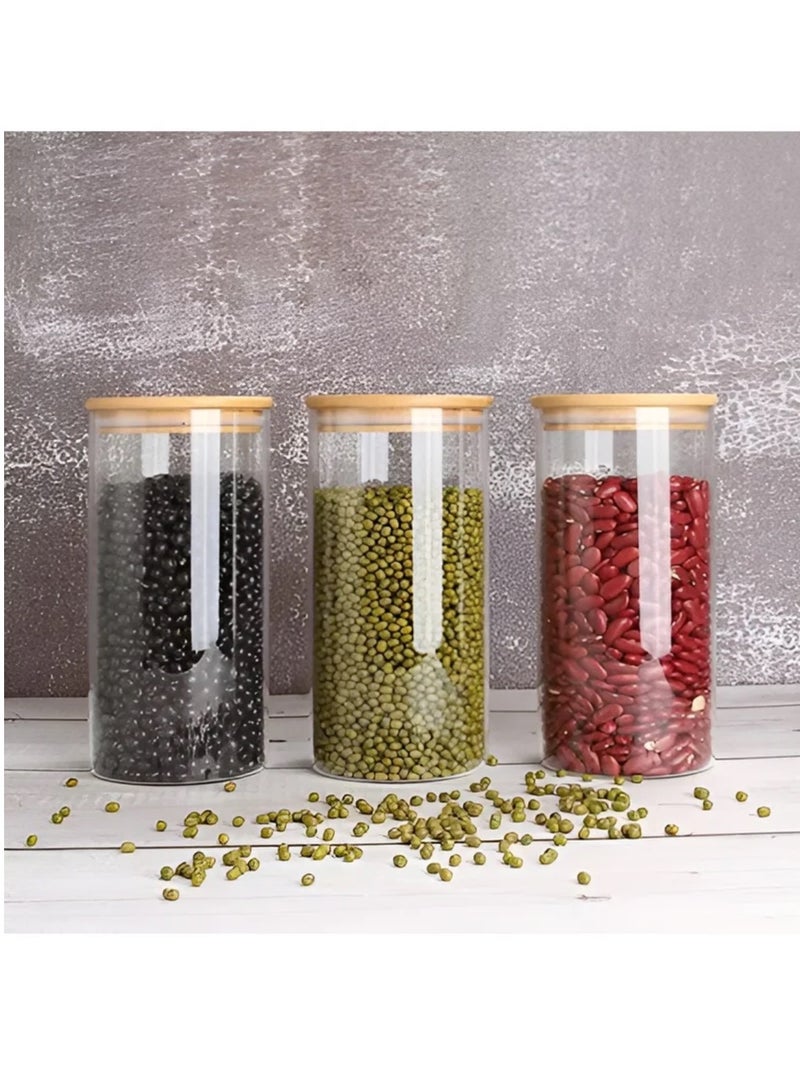 Glass Storage Jars with Lids 950ML Set of 3 Airtight Kitchen Food Canisters Cylinder for Coffee Candy Cereal and Pasta