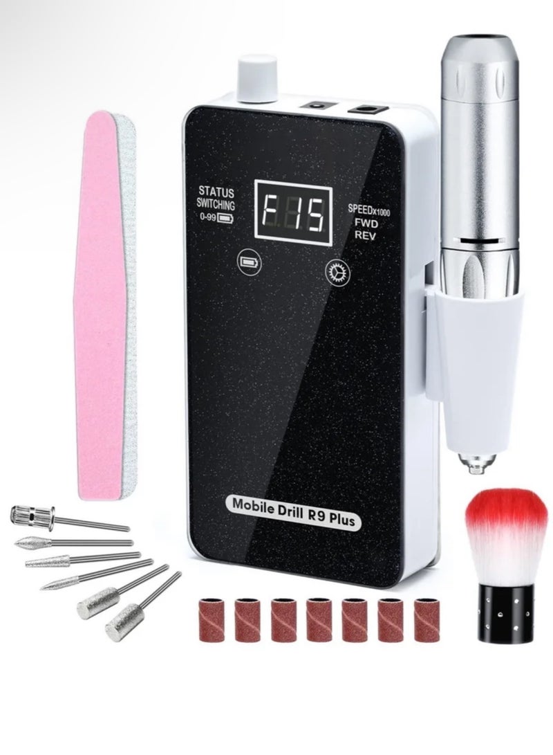 Professional Nail Drill Set for Acrylic Nails, 30000rpm Electric Nail Efile Drill Machine Kit, Acrylic Manicure Pedicure Tools with Nail Drill Bits for Beginners and Salon Use, Black