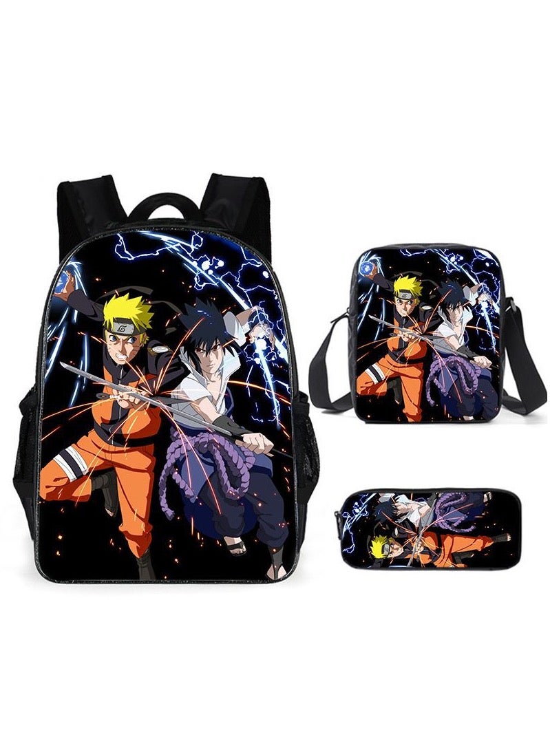 Children, Naruto, Sasuke Sakura Anime Backpack, 3 pieces Set Girls Boys Primary