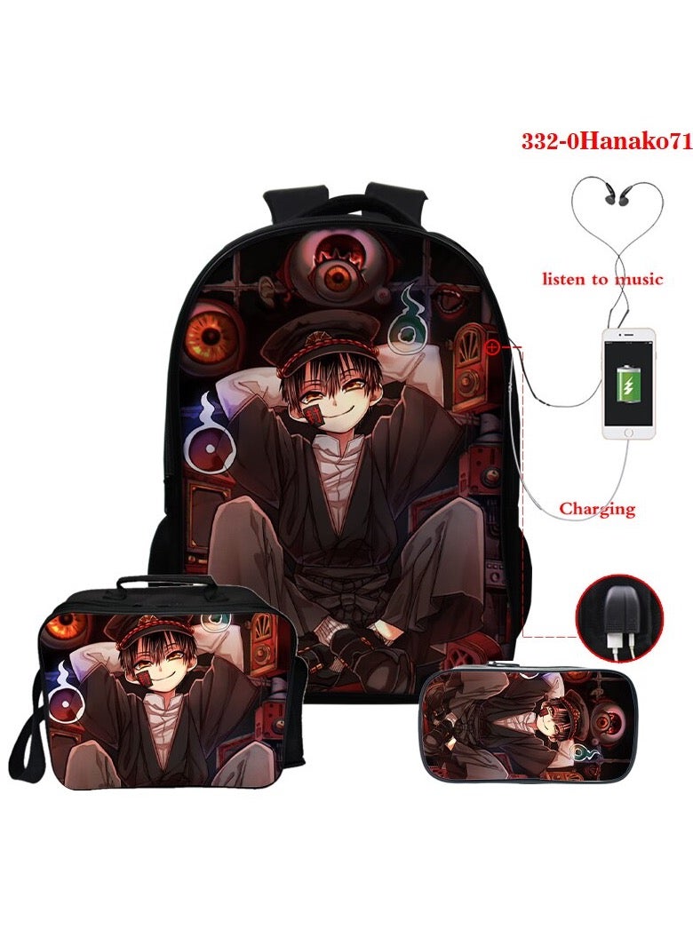 Factory direct sales Cute Anime backpack bag Usb charging toilet bound Hanako Kun school bag Mochila Escolar 3 Pcs/Set bag