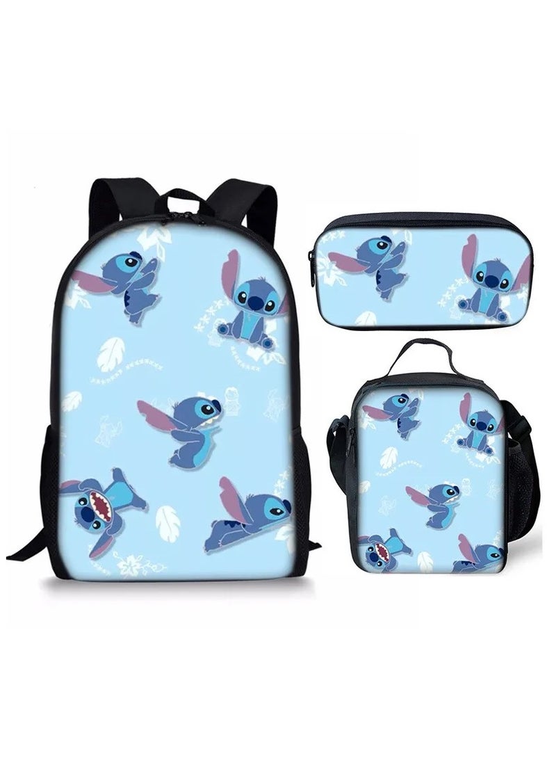 3 Piece Stitch 3D Print Insulated Lunch Backpack Set Multicolour