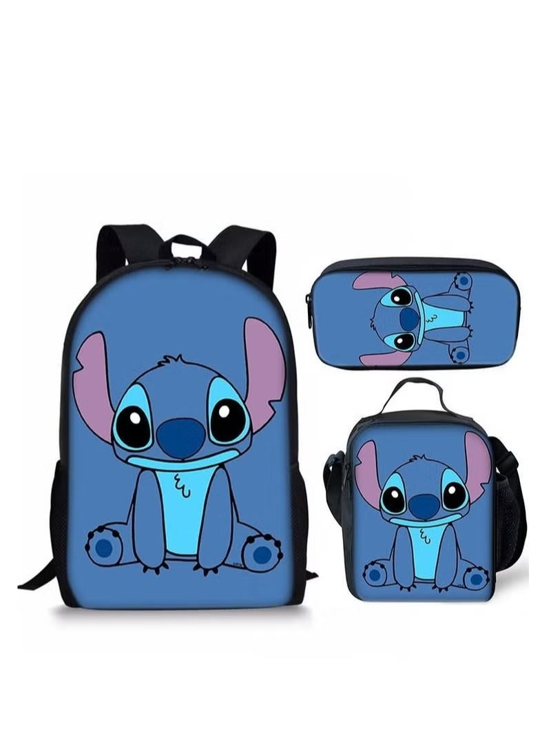 3 Piece Stitch 3D Print Insulated Lunch Backpack Set Multicolour
