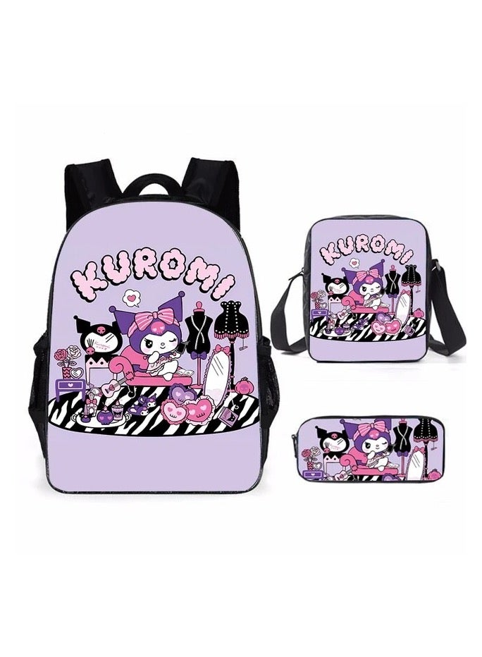 3 pcs/Set Kuromi Backpack Anime Schoolbag Pencil Case for School Student Anime Cinnamoroll Melody Cartoon Trip 3D Printed Bag Girls Gift