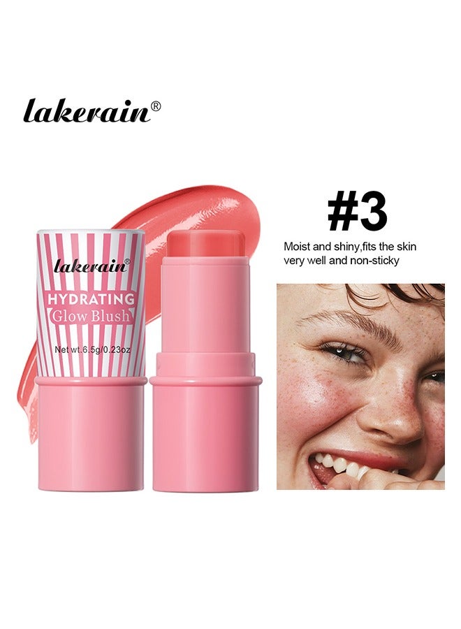 Hydrating Glow Blush -Cheeks & Lips and Eyes, 3  in 1 Creamy blush,Moisturizing and Delicate Long Lasting Makeup Retention#03