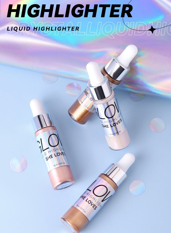 Crystal Liquid Highlighter Makeup-Face Highlighter Bronzer Makeup Stick, Natural Glossy Finish, Lightweight Blendable Silky Smooth Cream Face Illuminator, Perfectly Blends Into Foundation (#02）
