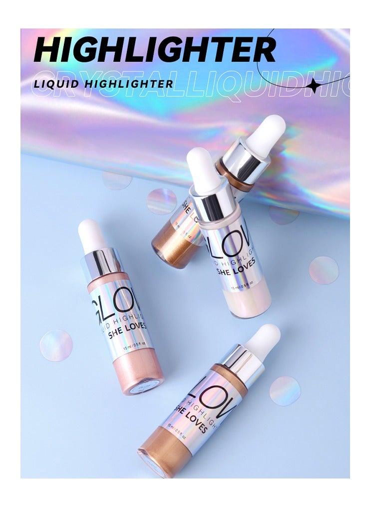Crystal Liquid Highlighter Makeup-Face Highlighter Bronzer Makeup Stick, Natural Glossy Finish, Lightweight Blendable Silky Smooth Cream Face Illuminator, Perfectly Blends Into Foundation (03 Rose Gol