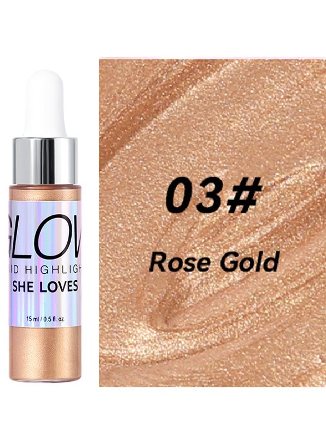 Crystal Liquid Highlighter Makeup-Face Highlighter Bronzer Makeup Stick, Natural Glossy Finish, Lightweight Blendable Silky Smooth Cream Face Illuminator, Perfectly Blends Into Foundation (03 Rose Gol