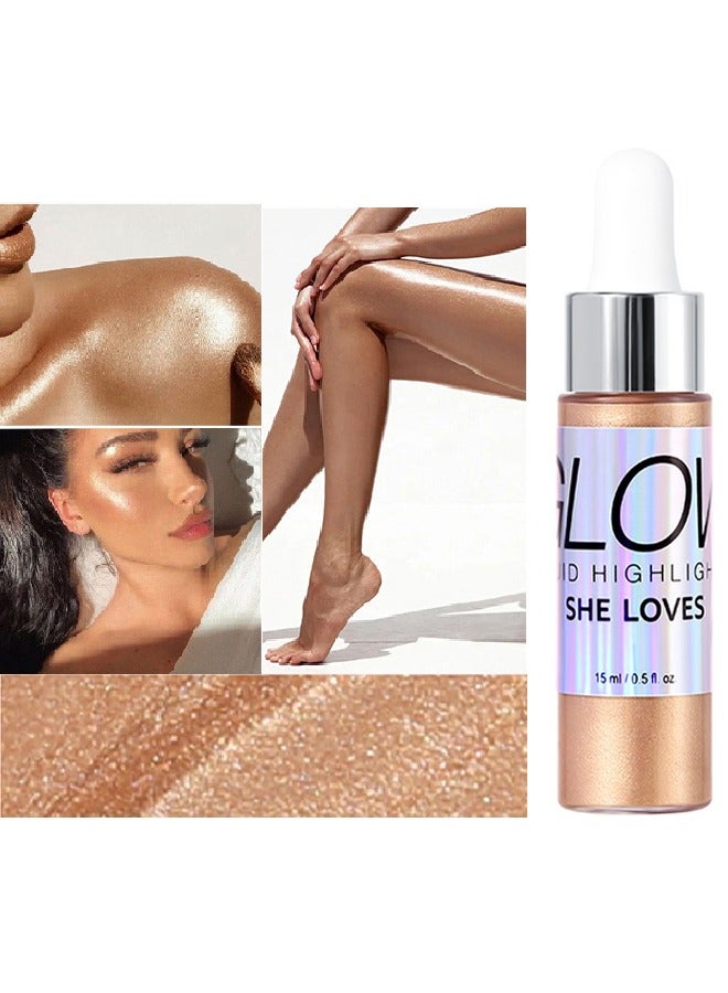 Crystal Liquid Highlighter Makeup-Face Highlighter Bronzer Makeup Stick, Natural Glossy Finish, Lightweight Blendable Silky Smooth Cream Face Illuminator, Perfectly Blends Into Foundation (03 Rose Gol