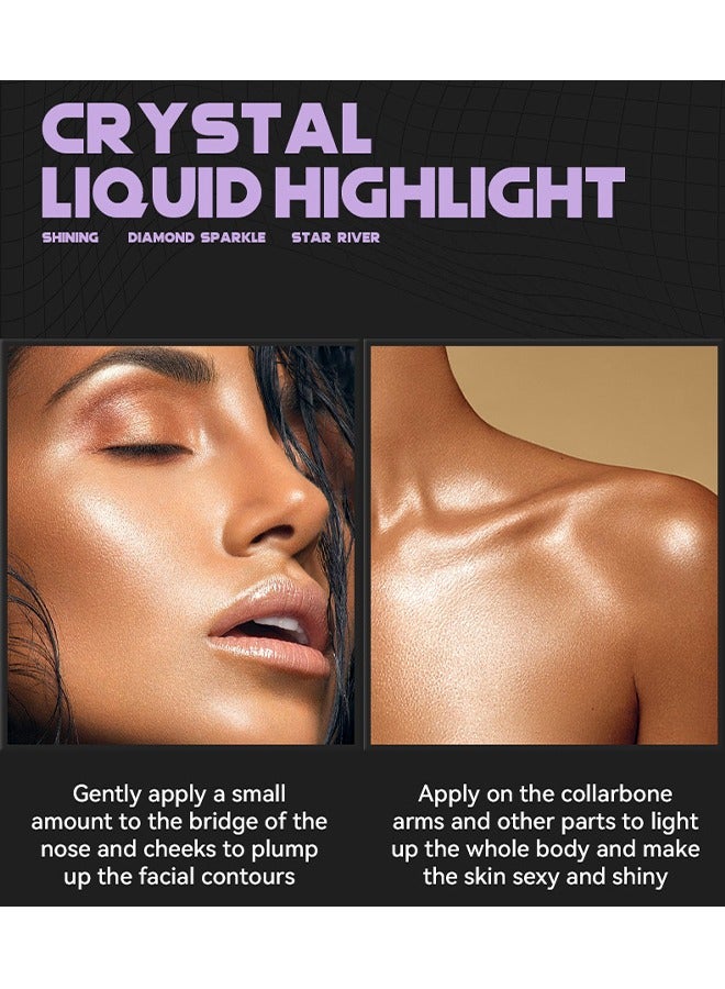 Crystal Liquid Highlighter Makeup-Face Highlighter Bronzer Makeup Stick, Natural Glossy Finish, Lightweight Blendable Silky Smooth Cream Face Illuminator, Perfectly Blends Into Foundation (03 Rose Gol