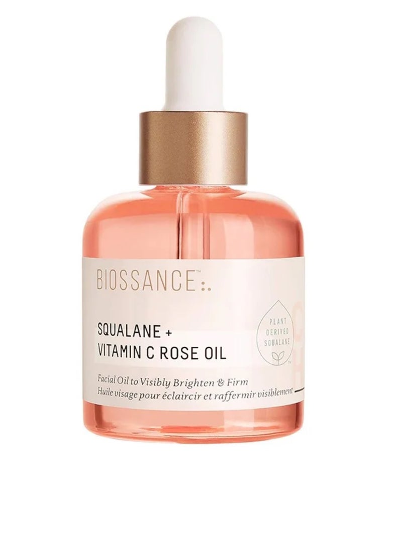 Biossance Squalane + Vitamin C Rose Oil，Facial Oil to Visibly Brighten, Hydrate, Firm and Reveal Radiant Skin 30ml