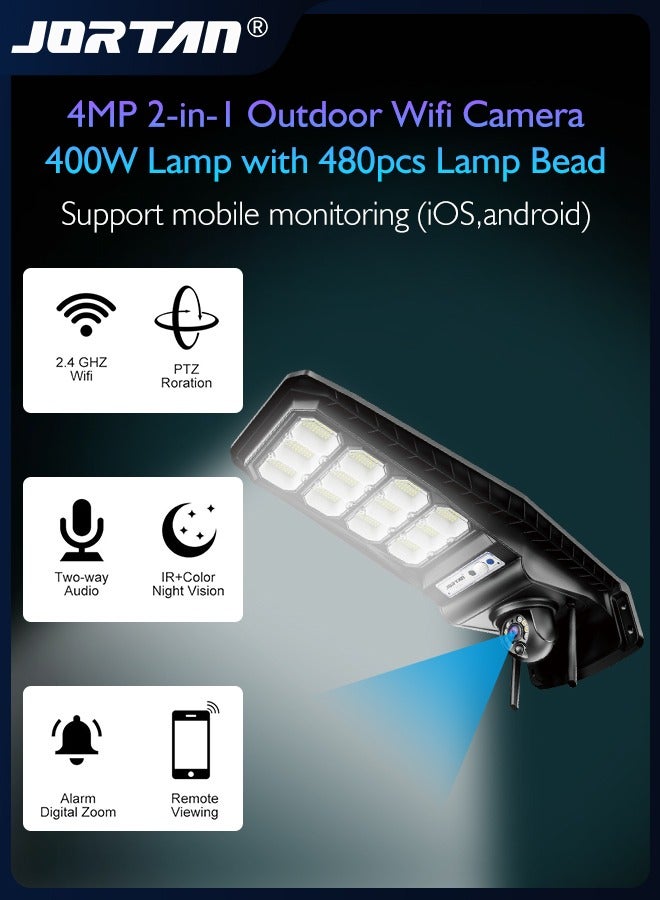 4MP 2-in-1 Outdoor Wifi Camera 400W Lamp with 480pcs Lamp Beads & 400m² Illumination Area & Smart Surveillance with PIR Motion Detection & 2 Way Audio & Color Night Vision & Lightning Protection