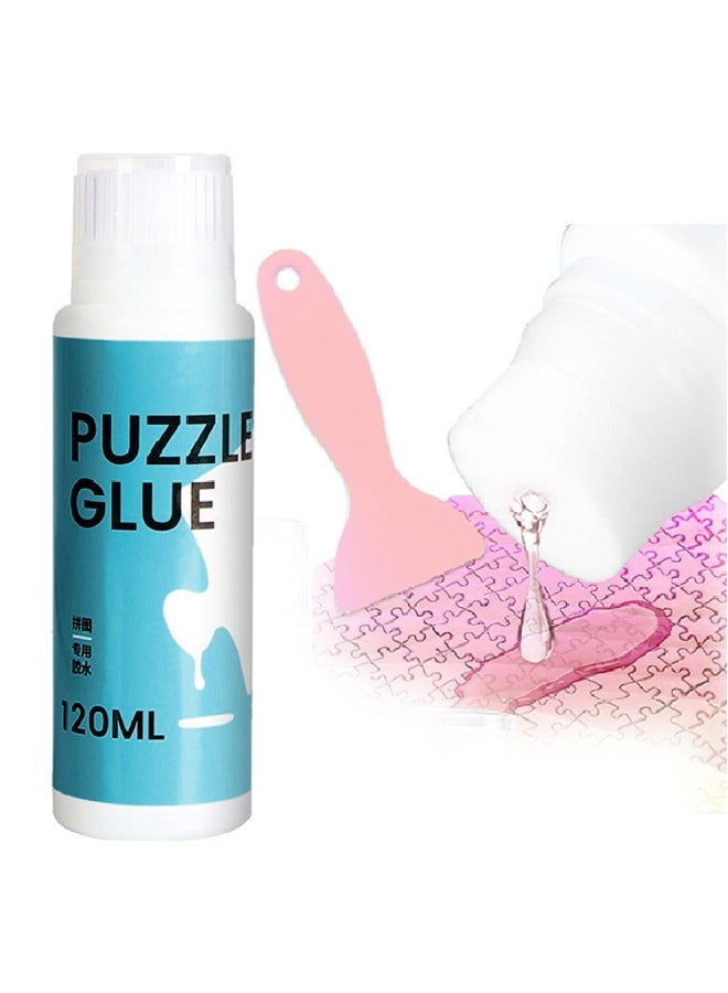 Puzzle Glue,with Sponge Head, Jigsaw Puzzle Glue for Kids, Puzzle Glue Clear With Scraper, Water-Soluble Special Craft Puzzle Glue, Puzzle Saver for 1000/1500/3000 Pieces of Puzzle 120ML