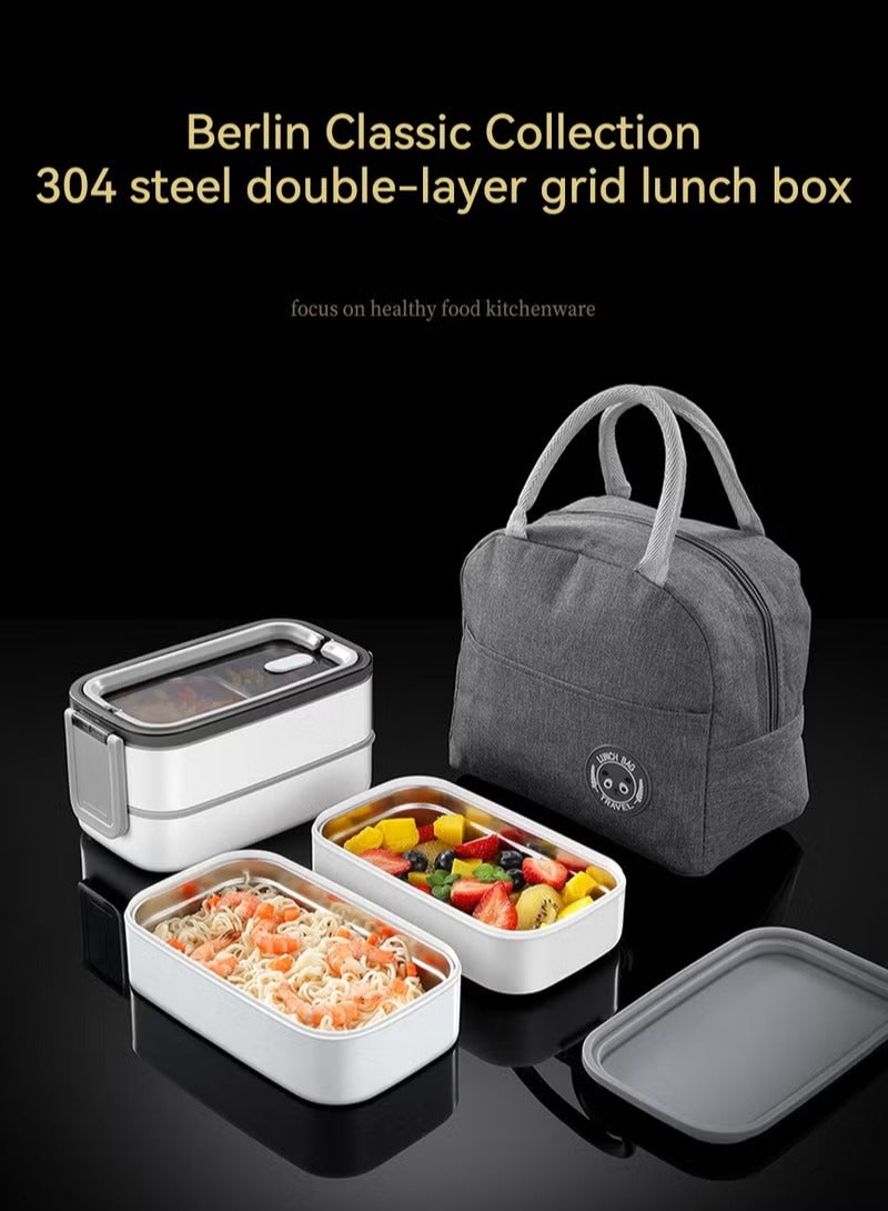 Stainless Steel Double Layer Lunch Box Leakproof Bento Box Portable Insulated Lunch Containers with Lunch Bag