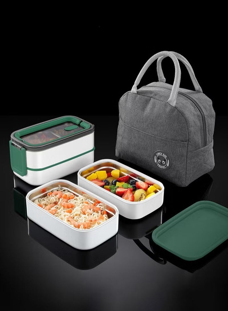 Stainless Steel Double Layer Lunch Box Leakproof Bento Box Portable Insulated Lunch Containers with Lunch Bag