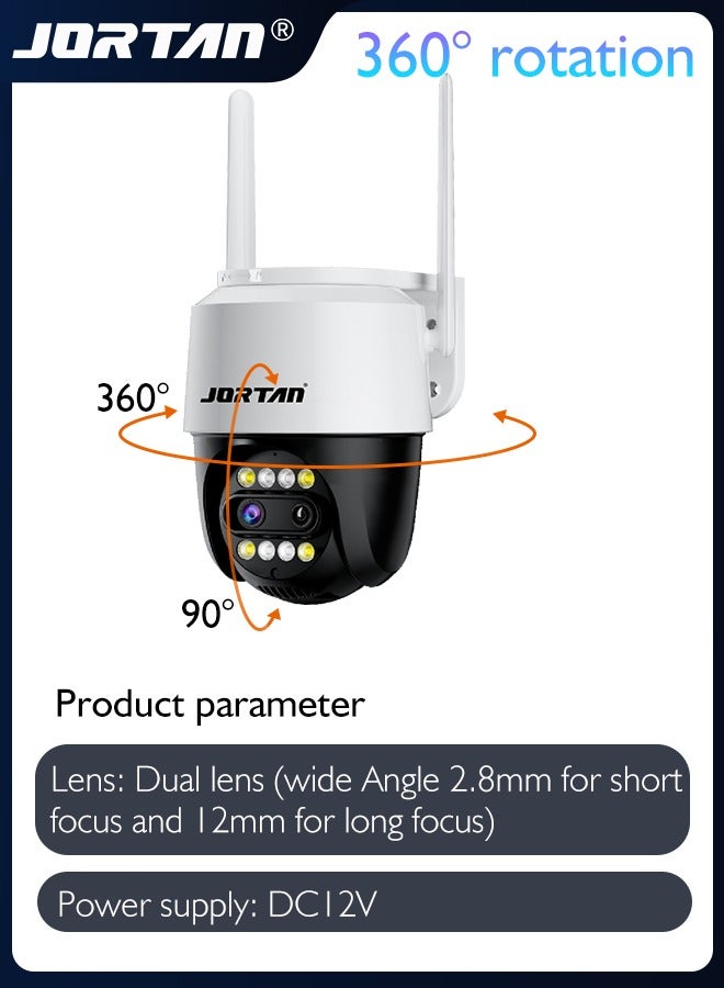 6MP Panoramic Wifi Camera with 2 Sensor Outdoor Wire/Wireless PTZ Camera with 2.8mm and 12mm Lens & Video Compression & AI Binocular 8x Hybrid Zoom & Remote Control & Two Way Audio & Object Tracking