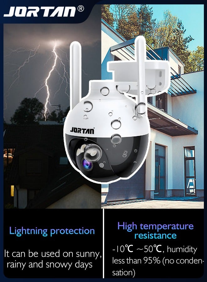 4MP 12V Outdoor WiFi PTZ Camera Wireless/Wire IP Camera Home Security System with 360° View & Humanoid Detection & Night Vision & Two Way Audio & Lightning Protection & RJ45 Ethernet Interface