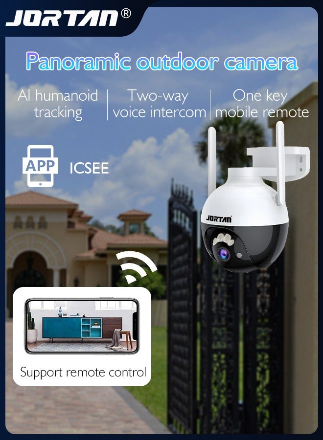 4MP 12V Outdoor WiFi PTZ Camera Wireless/Wire IP Camera Home Security System with 360° View & Humanoid Detection & Night Vision & Two Way Audio & Lightning Protection & RJ45 Ethernet Interface