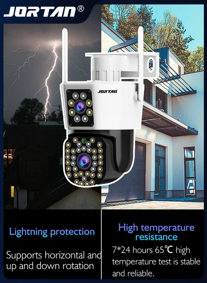 6MP Multi Flash Lamps 2-in-1 Dual Camera Smart Wifi Security Camera 12V/2A HD Outdoor PTZ Cam with Person/Vehicle Detection & Color Night Vision & Spotlight Siren & Two Way Audio