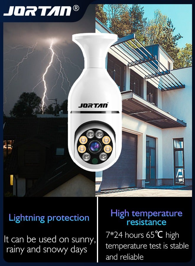 2MP Screw Plug WiFi Home Smart Camera in Bulb Shape with Dual Light Source Indoor Security Surveillance with Alarm Sending & Night Vision & Monitor with iOS, Android App & Lightning Protection