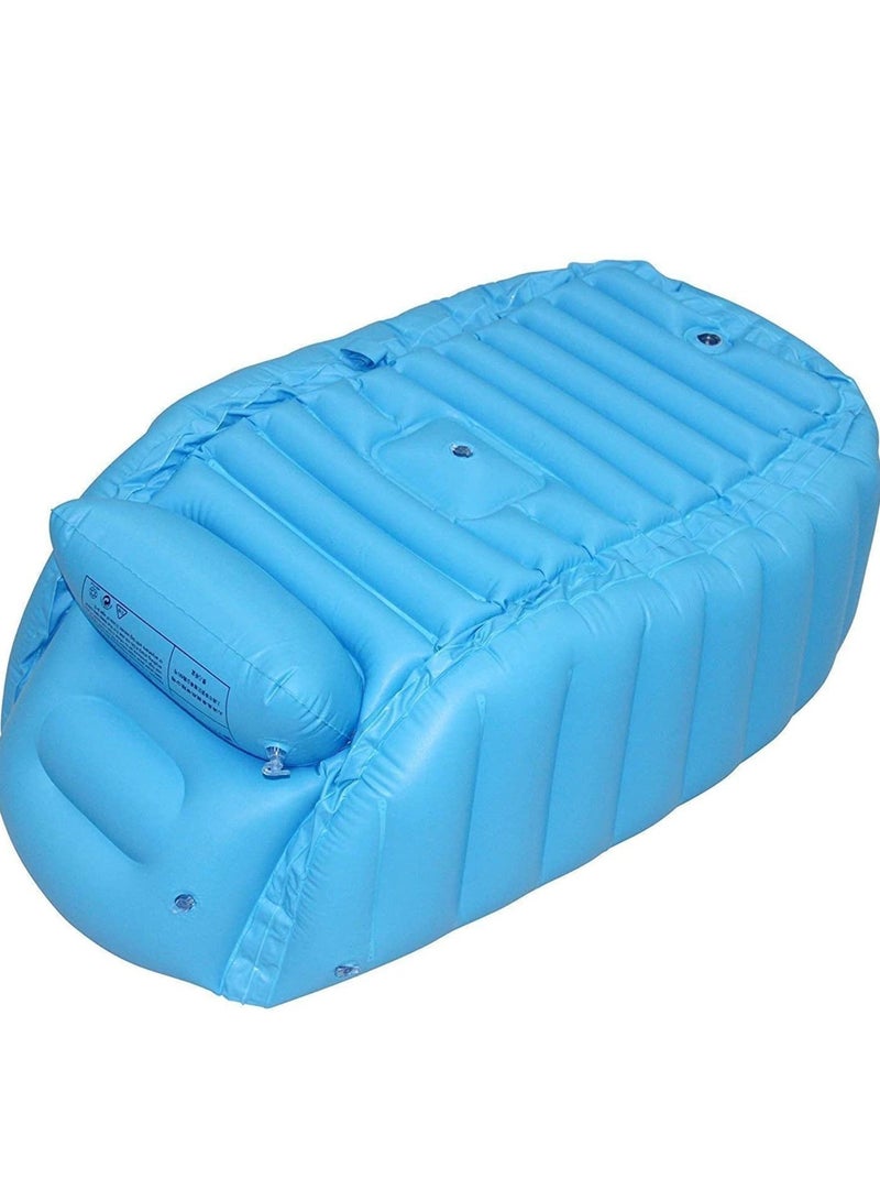 Baby Inflatable Bathtub, Portable Infant Toddler Bathing Tub Non Slip Travel Bathtub Mini Air Swimming Pool Kids Thick Foldable Shower Basin with Air Pump (Blue)