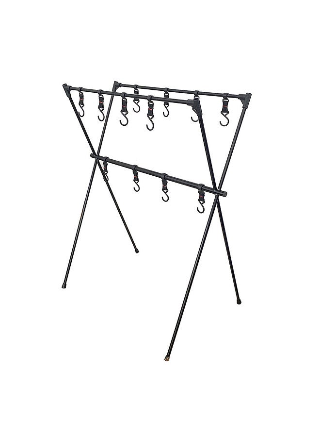 Lightweight Folding Camping Cookware Hanging Rack Shelf Portable Aluminum Alloy Outdoor BBQ Tool Clothes Storage Hanger Stand Rack with Hooks