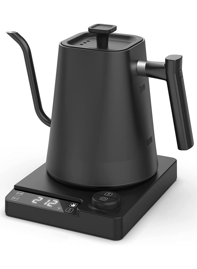 Dxmocos Electric Temperature Control Gooseneck Kettle, Pour Over Kettle for Coffee Tea Brewing, Stainless Steel Inner Lid and Bottom, 1200W Rapid Heating, 1L, Matte Black