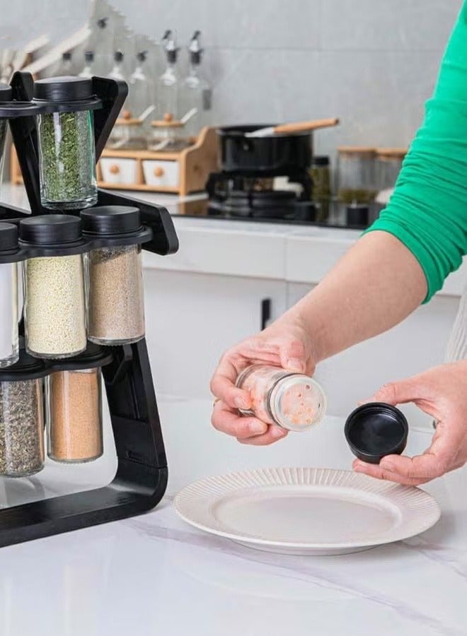 19PCS Seasoning Jar Set with 18 Seasoning Jars 360° Rotation Easy Access Seasoning Rack