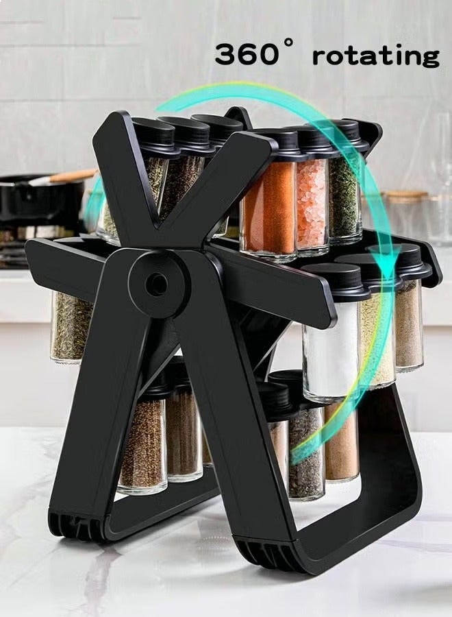 19PCS Seasoning Jar Set with 18 Seasoning Jars 360° Rotation Easy Access Seasoning Rack