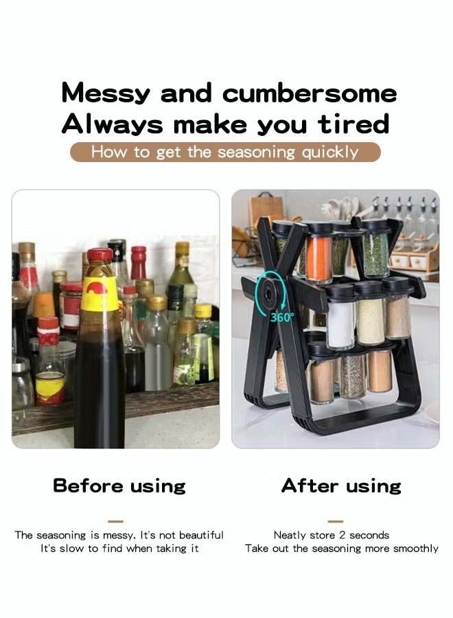 19PCS Seasoning Jar Set with 18 Seasoning Jars 360° Rotation Easy Access Seasoning Rack