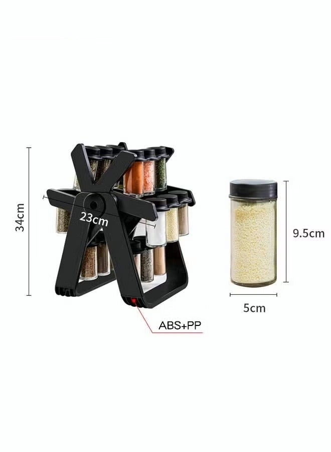 19PCS Seasoning Jar Set with 18 Seasoning Jars 360° Rotation Easy Access Seasoning Rack