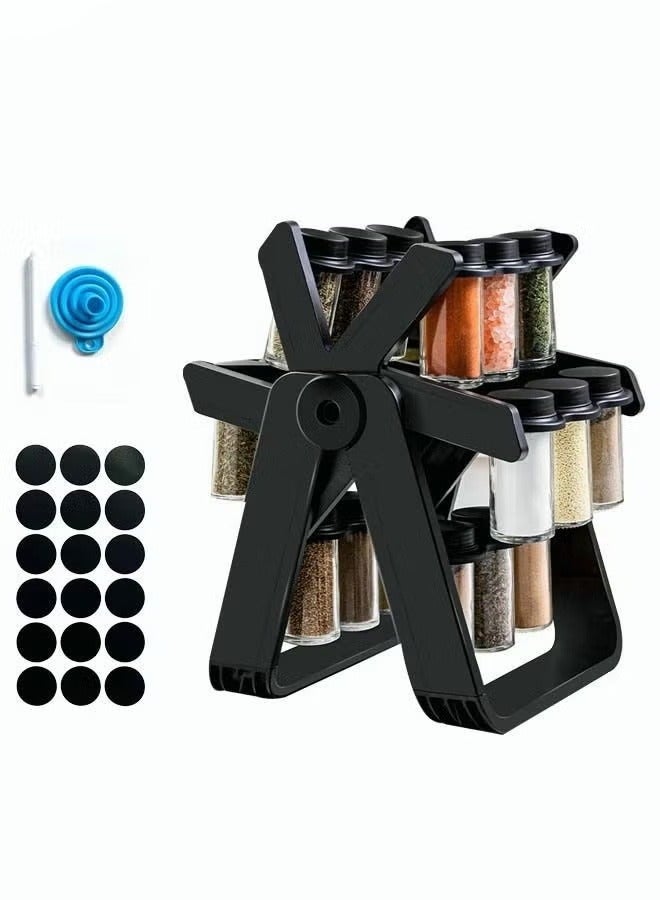 19PCS Seasoning Jar Set with 18 Seasoning Jars 360° Rotation Easy Access Seasoning Rack