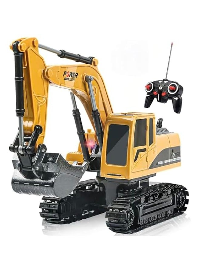 6 Channel RC Excavator Construction Excavator RC Toy Excavator with Alloy Metal Lid Gift for Boys Girls with Lights and Sounds