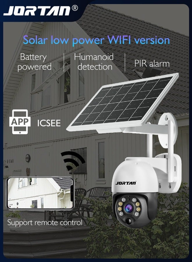 4MP 4G SIM Card & Wifi Solar Security Camera Outdoor Wireless Low Power Consumption Surveillance Camera with Solar Panel & Motion Detection & Microwave Dual Detection & Remote Control & 2 Way Audio