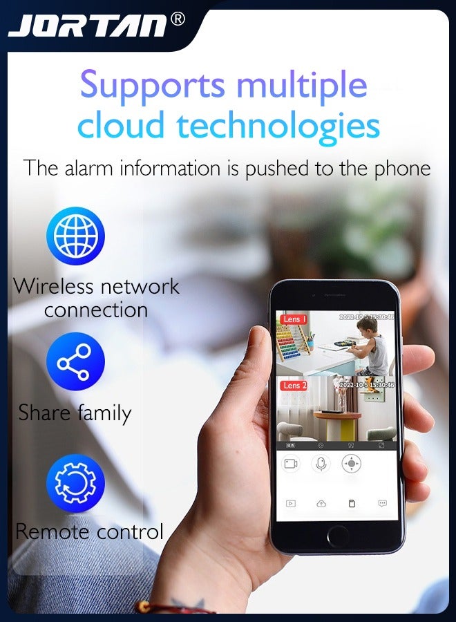 4MP 2Kx2 WiFi Security Camera Dual-Lens Wireless PTZ Camera 360° Pan/Tilt/Zoom Camera System with Motion Detection & Two-Way Talk & Siren Alarm & Color Night Vision for Monitoring Baby, Pet and Home