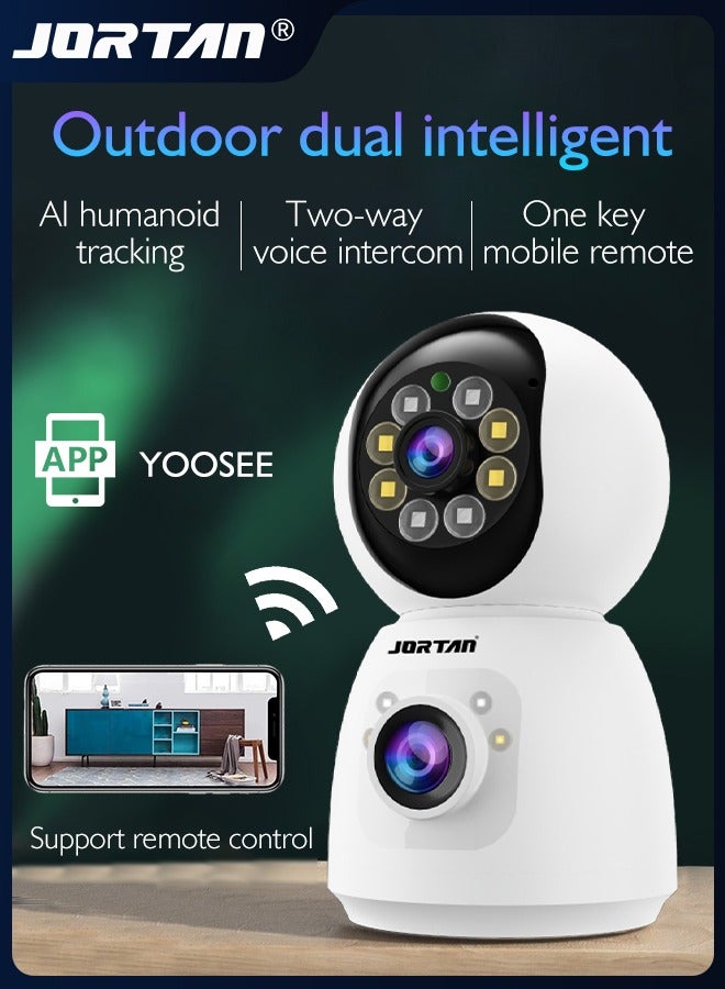 4MP 2Kx2 WiFi Security Camera Dual-Lens Wireless PTZ Camera 360° Pan/Tilt/Zoom Camera System with Motion Detection & Two-Way Talk & Siren Alarm & Color Night Vision for Monitoring Baby, Pet and Home