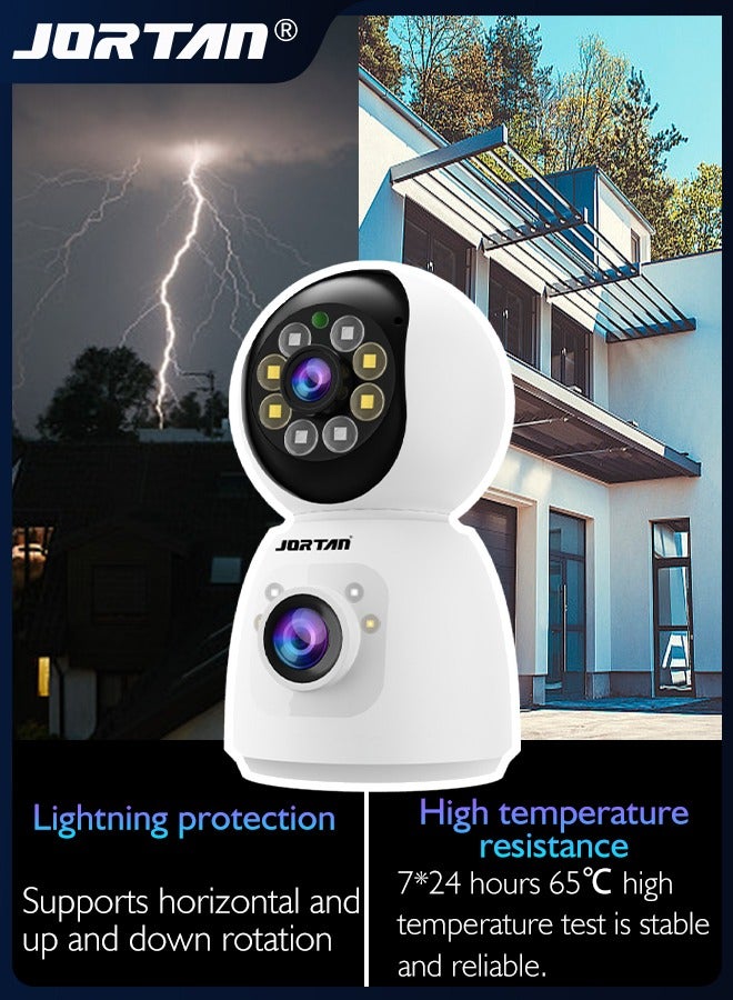 4MP 2Kx2 WiFi Security Camera Dual-Lens Wireless PTZ Camera 360° Pan/Tilt/Zoom Camera System with Motion Detection & Two-Way Talk & Siren Alarm & Color Night Vision for Monitoring Baby, Pet and Home