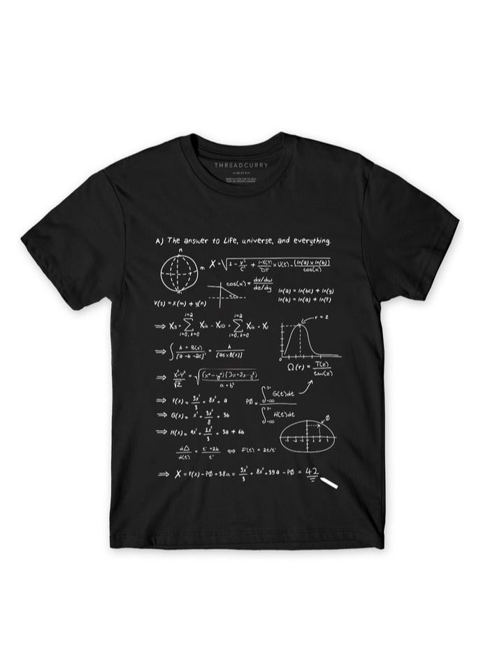 THREADCURRY Maths of Life Quotes Boys Black Printed Round Neck T-shirt