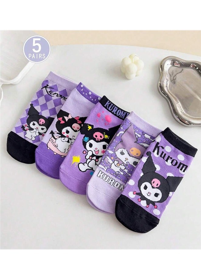 5 Pairs Sanrio Short Socks Cartoon Kuromi Cute Cotton Socks Summer Ankle Boot Low Cut Socks