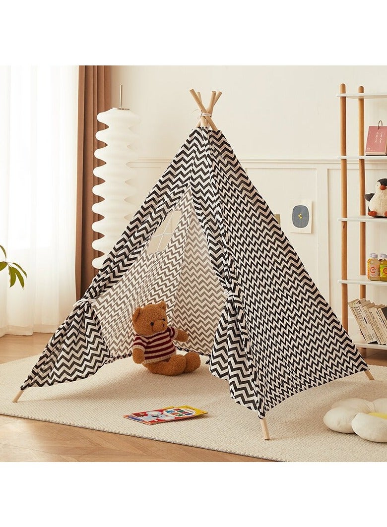 Kids Teepee, Play Tent Foldable Canvas Kids Playhouse Portable Teepee Tent for Kids to Play Indoor and Outdoor Made of 1.6m Platane Wood Support and Linen Fabric (Grey)