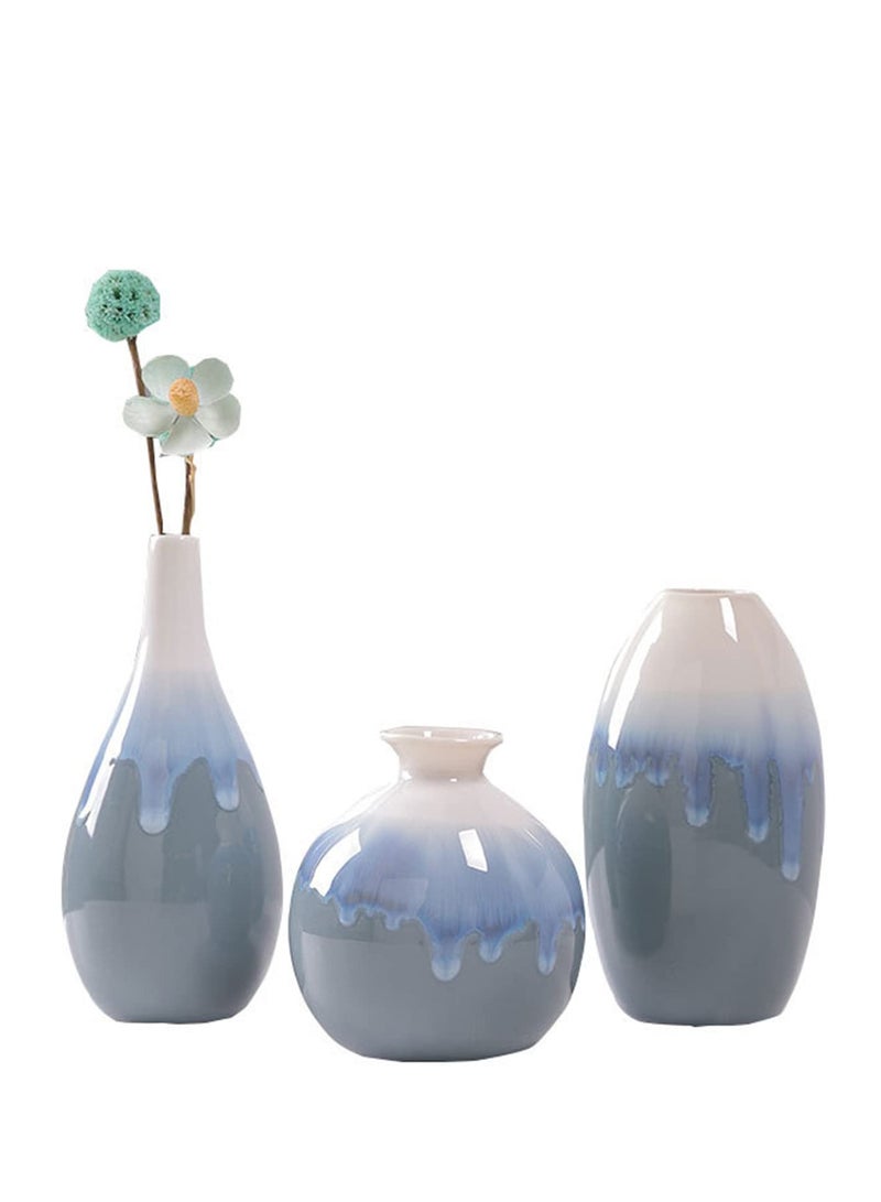 Ceramic Flower Vase Set of 3 Farmhouse Decor ，Home Decorative Vase，Blue and White Bud Vases Lego Flowers Vase Vintage Decor Centerpiece Vases for Dining Table Bookshelf Decoration