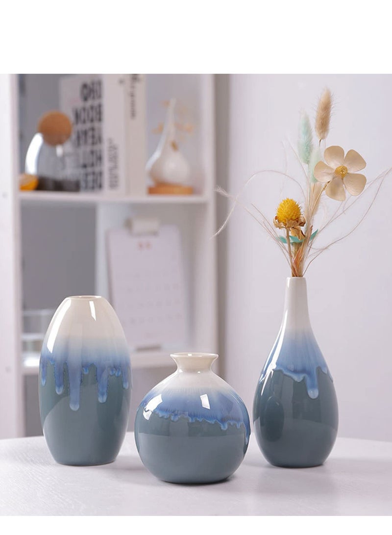 Ceramic Flower Vase Set of 3 Farmhouse Decor ，Home Decorative Vase，Blue and White Bud Vases Lego Flowers Vase Vintage Decor Centerpiece Vases for Dining Table Bookshelf Decoration