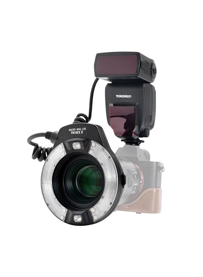 YN14EX II Macro Ring Flash Camera Speedlite GN18 TTL Auto/ Manual Flash 5600K 3s Recycle Time with Carrying Bag 4 Set Color Filters 7pcs Adapter Rings Replacement