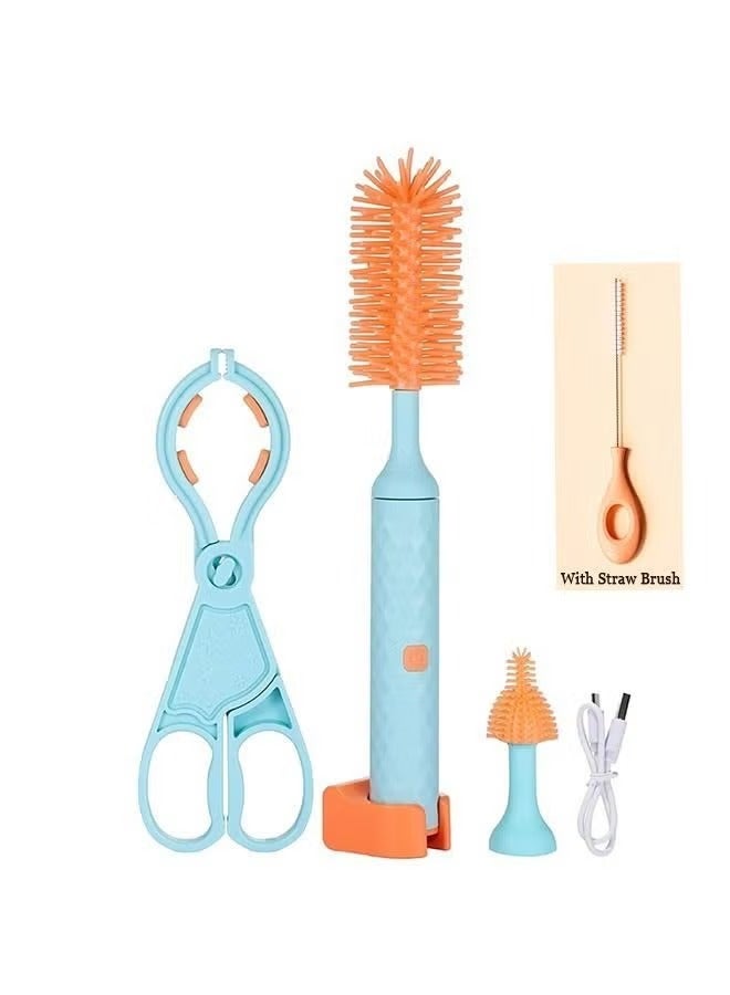 Waterproof Electric Bottle Cleaning Brush Kit with Scissor Tong