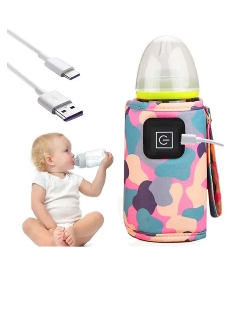 Baby Bottle Warmer, Portable Car Travel USB Rechargeable Thermostat for Breastfeeding Breast Milk Formula, Three Adjustable Temperatures, Quick Heating