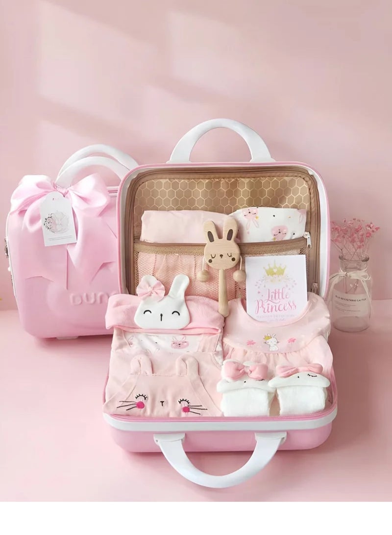 Adorable Newborn Baby Giftset in Bunny Theme for Baby Girl in Pink Premium Suitcase for Gifting 9 in 1