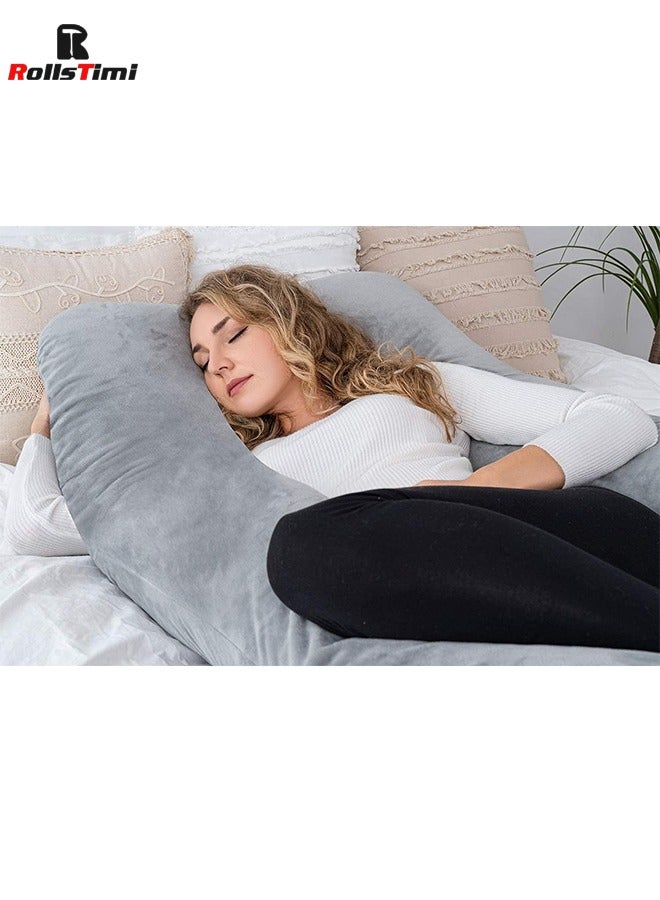 Pregnancy Pillow U Shaped, Full Body Pillow for Pregnant Women/Side Sleepers, Maternity Pillow with Velvet Cover, Gray