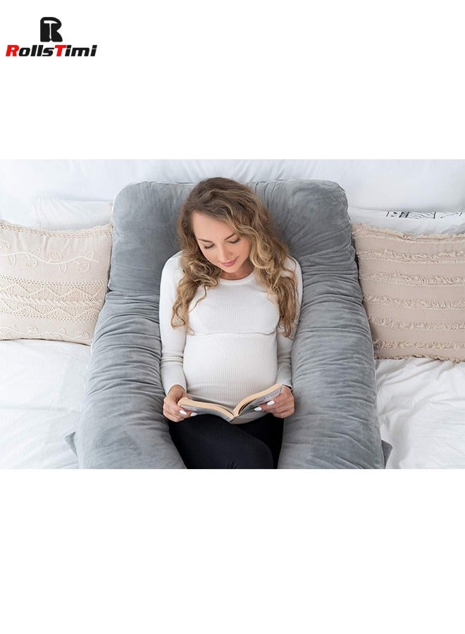 Pregnancy Pillow U Shaped, Full Body Pillow for Pregnant Women/Side Sleepers, Maternity Pillow with Velvet Cover, Gray