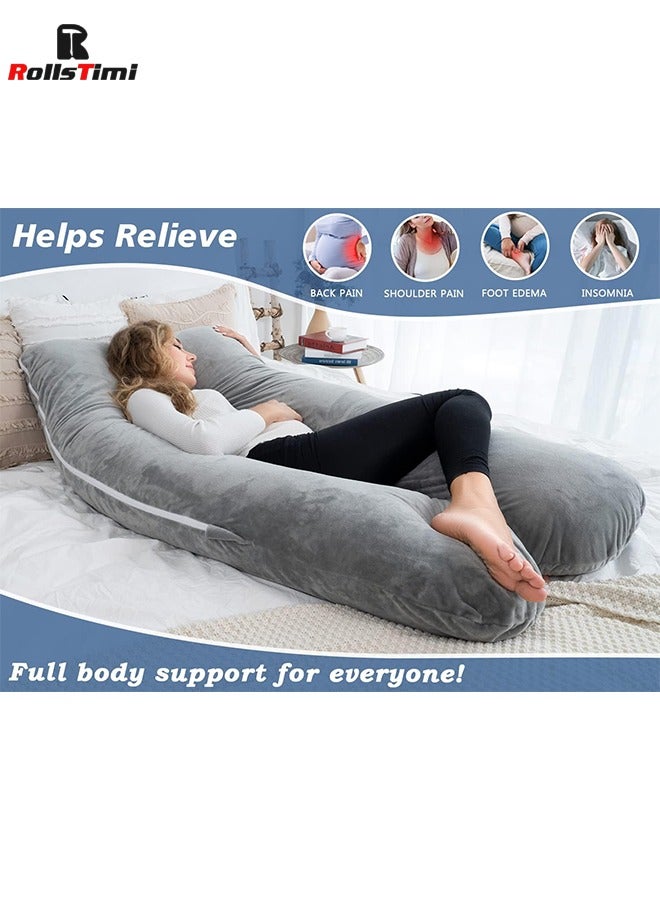 Pregnancy Pillow U Shaped, Full Body Pillow for Pregnant Women/Side Sleepers, Maternity Pillow with Velvet Cover, Gray