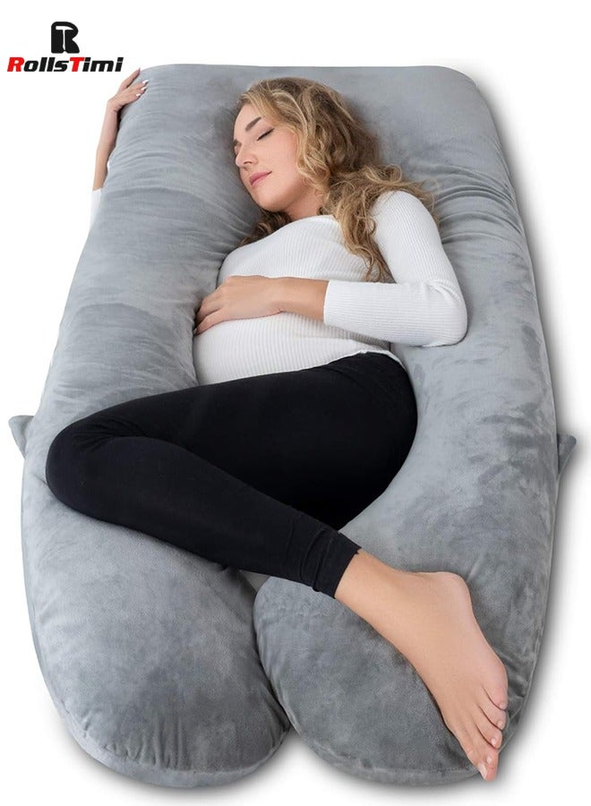 Pregnancy Pillow U Shaped, Full Body Pillow for Pregnant Women/Side Sleepers, Maternity Pillow with Velvet Cover, Gray